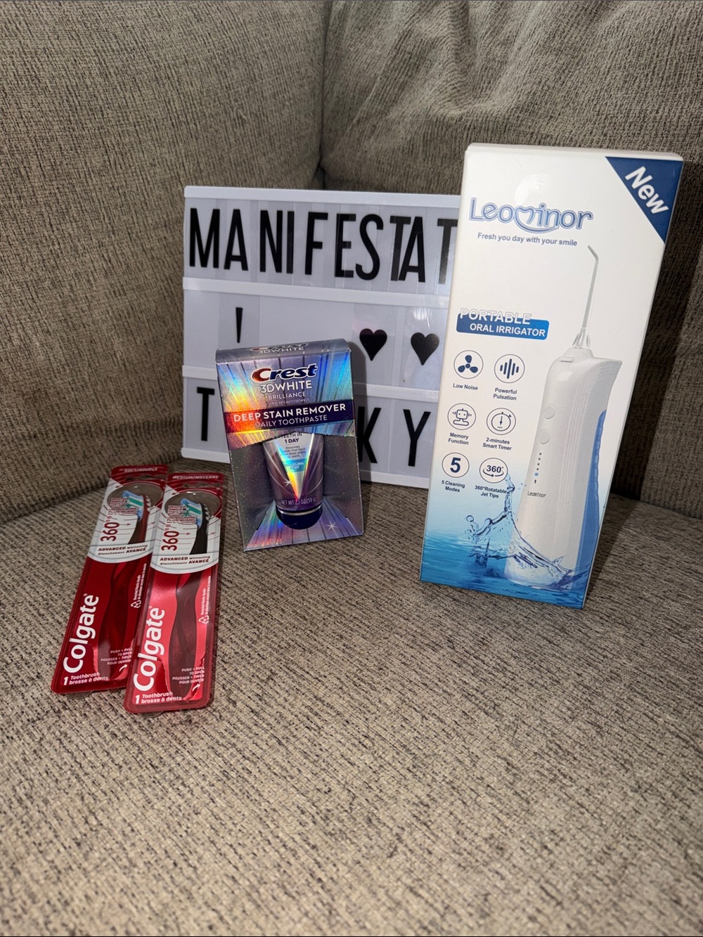 Oral Care Bundle Portable Oral Irrigator used once BNIB CREST 3D White/ Colgate